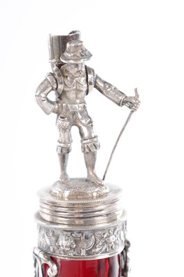 Lot 1 - A PAIR OF LATE 19TH CENTURY CONTINENTAL RUBY GLASS PILGRIM FLASKS WITH SILVER MOUNTS