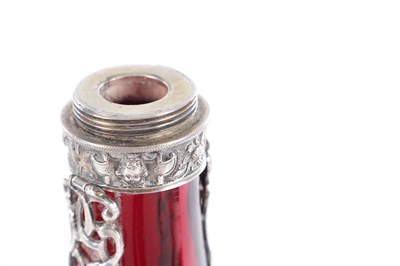 Lot 1 - A PAIR OF LATE 19TH CENTURY CONTINENTAL RUBY GLASS PILGRIM FLASKS WITH SILVER MOUNTS