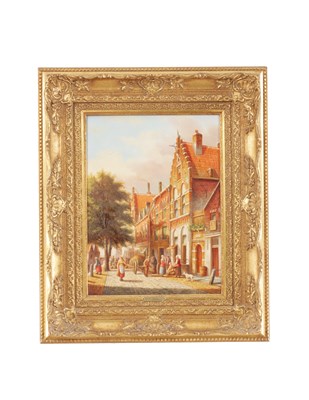 Lot 238 - PETER CORNELIS STEENHOUWER (1896-1972). OIL ON CANVAS DUTCH TOWN SCENE