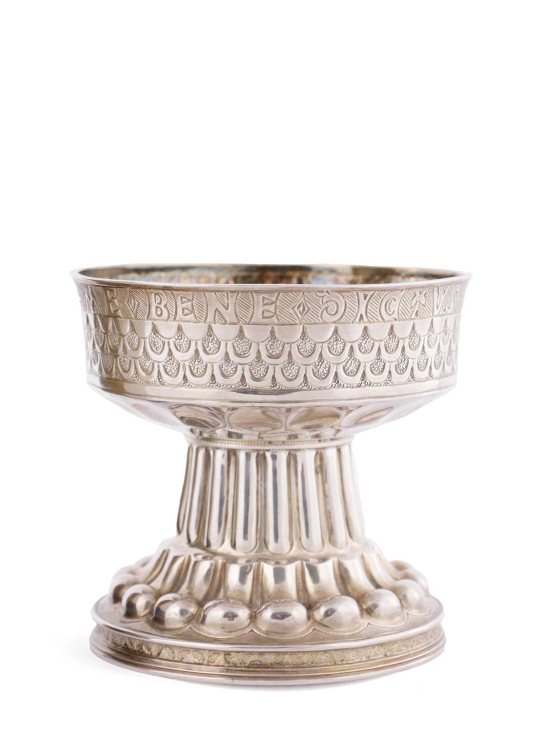 Lot 62 - A SILVER 'MEDIEVAL' PEDESTAL BOWL