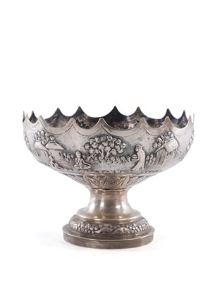 Lot 107 - A 19TH CENTURY INDIAN SILVER FOOTED PRESENTATION BOWL