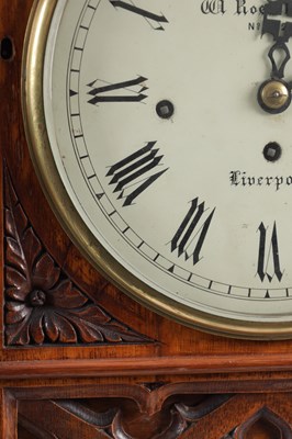 Lot 1049 - W. ROSKELL & CO. LIVERPOOL. A LARGE LATE 19TH CENTURY OAK TRIPLE FUSEE CHIMING BRACKET CLOCK