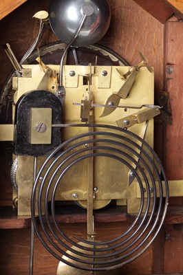 Lot 1049 - W. ROSKELL & CO. LIVERPOOL. A LARGE LATE 19TH CENTURY OAK TRIPLE FUSEE CHIMING BRACKET CLOCK