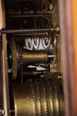 Lot 1049 - W. ROSKELL & CO. LIVERPOOL. A LARGE LATE 19TH CENTURY OAK TRIPLE FUSEE CHIMING BRACKET CLOCK