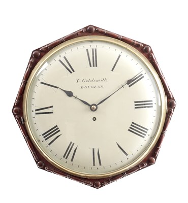 Lot 975 - T. GOLDSMITHAN, DOUGLAS. AN EARLY 19TH CENTURY CONVEX DIAL FUSEE WALL CLOCK
