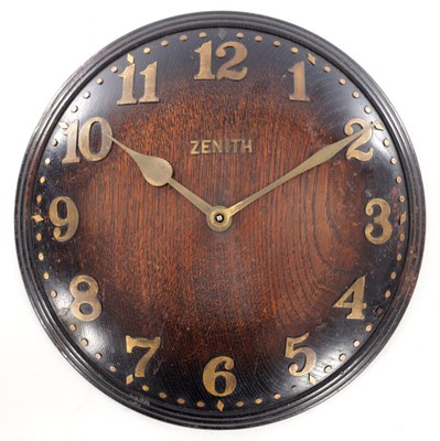 Lot 962 - A MID 20TH CENTURY OAK AND BRASS WALL CLOCK BY ZENITH