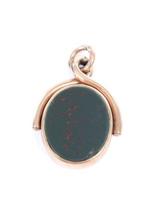 Lot 252 - A 9CT GOLD MOUNTED BLOODSTONE FOB