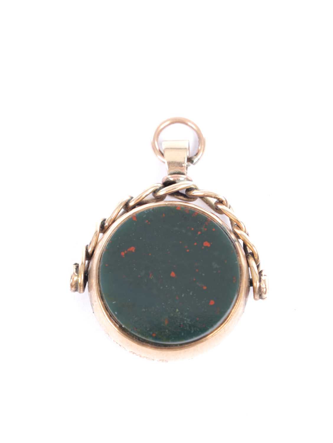 Lot 203 - A 20TH CENTURY 9CT GOLD MOUNTED BLOODSTONE AND CARNELIAN FOB