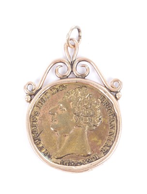 Lot 234 - GEORGE IV BRONZE SOVEREIGN GOLD MOUNTED PENDANT