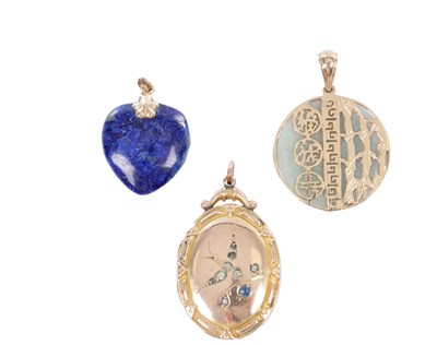 Lot 205 - THREE 9CT GOLD MOUNTED PENDANTS