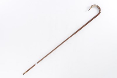 Lot 283 - A 19TH CENTURY CARVED AND PAINTED CROOK HANDLE WALKING STICK IN THE FORM OF A BIRD