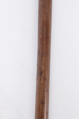 Lot 283 - A 19TH CENTURY CARVED AND PAINTED CROOK HANDLE WALKING STICK IN THE FORM OF A BIRD