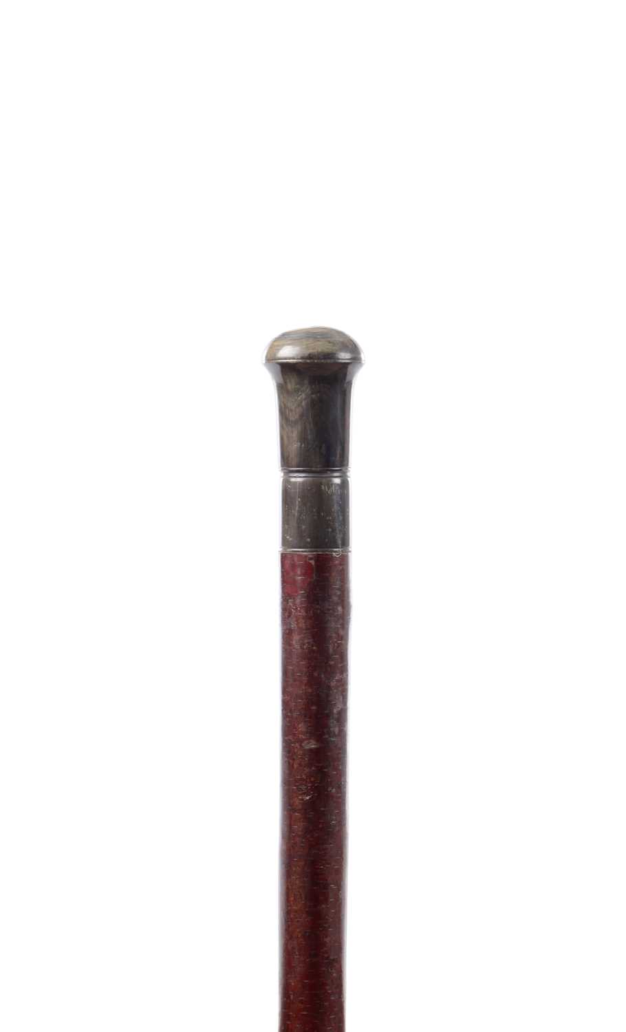 Lot 177 - A 19TH CENTURY HORN HANDLED OPIUM PIPE WALKING CANE