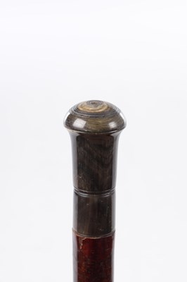Lot 177 - A 19TH CENTURY HORN HANDLED OPIUM PIPE WALKING CANE