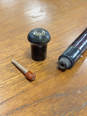 Lot 177 - A 19TH CENTURY HORN HANDLED OPIUM PIPE WALKING CANE