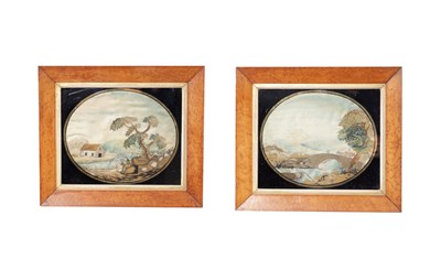 Lot 849 - A PAIR OF EARLY 19TH CENTURY SILK NEEDLEWORK EMBROIDERED PICTURES