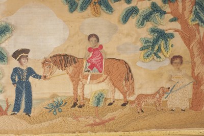 Lot 833 - AN EARLY 19TH CENTURY FRAMED WOOL ON SILK NEEDLEWORK EMBROIDERY