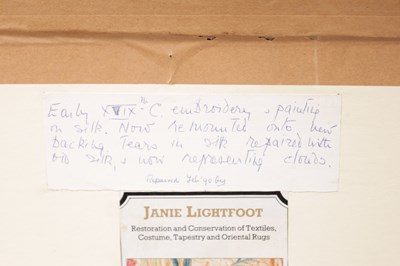 Lot 833 - AN EARLY 19TH CENTURY FRAMED WOOL ON SILK NEEDLEWORK EMBROIDERY