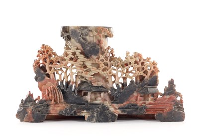 Lot 173 - A CHINESE CARVED SOAPSTONE BRUSH POT