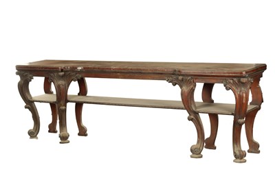 Lot 1349 - AN OVERSIZED WILLIAM IV FIGURED MAHOGANY COUNTRY HOUSE SERVING TABLE