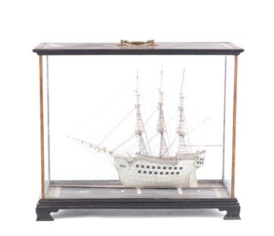 Lot 592 - A 19TH CENTURY PRISONER OF WAR BONE MODEL OF A GALLEON