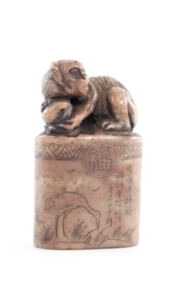 Lot 245 - A 19TH CENTURY CHINESE CARVED SOAP STONE SEAL