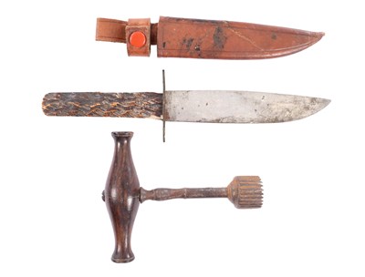 Lot 335 - A GEORGE III BRAIN SURGERY TOOL TOGETHER WITH AN ANTLER-HANDED KNIFE