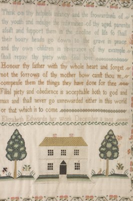 Lot 826 - AN EARLY 19TH CENTURY NEEDLEWORK SAMPLER BY ELIZABETH EDWARDS, DATED 1801