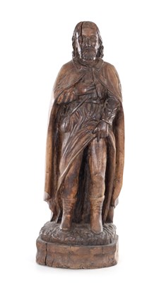 Lot 735 - A 17TH CENTURY CARVED OAK FIGURAL STATUE OF A GENTLEMAN