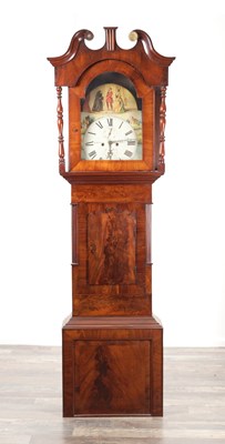 Lot 205 - JOHN LISTER, HALIFAX. A 19TH CENTURY FIGURED MAHOGANY LONGCASE CLOCK