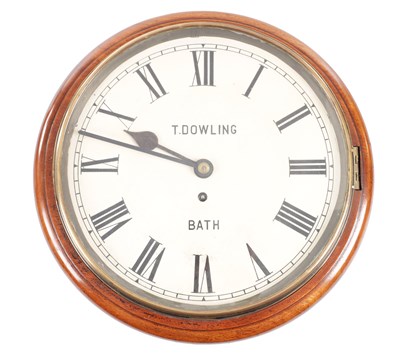 Lot 168 - T. DOWLING, BATH. A 19TH CENTURY MAHOGANY FUSEE WALL CLOCK