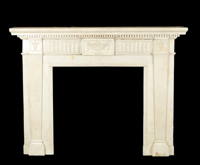 Lot 1133 - A GOOD GEORGE III SHERATON STYLE WHITE MARBLE FIRE SURROUND