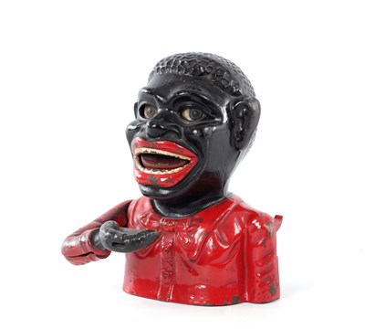 Lot 352 - A LATE 19TH CENTURY PAINTED CAST IRON 'JOLLY' MECHANICAL MONEY BANK