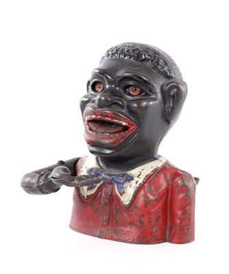 Lot 100 - A LATE 19TH CENTURY PAINTED CAST IRON 'JOLLY' MECHANICAL MONEY BANK