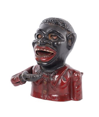 Lot 403 - A LATE 19TH CENTURY PAINTED CAST IRON 'JOLLY' MECHANICAL MONEY BANK