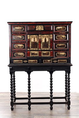 Lot 1126 - A FINE 17TH CENTURY ANTWERP TORTOISESHELL AND EBONY CABINET ON LATER STAND