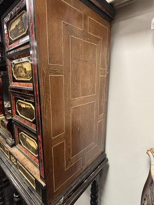 Lot 1126 - A FINE 17TH CENTURY ANTWERP TORTOISESHELL AND EBONY CABINET ON LATER STAND