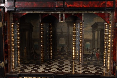 Lot 1126 - A FINE 17TH CENTURY ANTWERP TORTOISESHELL AND EBONY CABINET ON LATER STAND