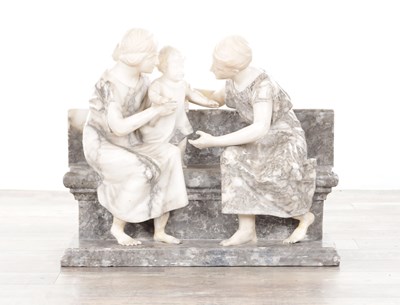 Lot 533 - AN ART DECO CARVED MARBLE AND ALABASTER FIGURAL STATUE
