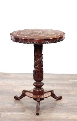 Lot 141 - A 19TH CENTURY CHINESE HARDWOOD AND IVORY INLAID OCCASIONAL TABLE