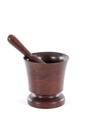 Lot 730 - AN 18TH CENTURY ENGLISH LIGNUM VITAE MORTAR