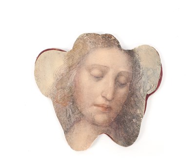 Lot 842 - AN 18TH CENTURY ITALIAN WATERCOLOUR ON PAPER FRAGMENTARY HEAD OF CHRIST