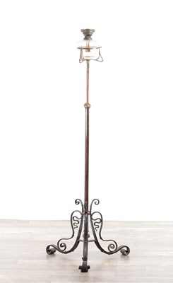 Lot 676 - AN ART NOUVEAU COPPER AND WROUGHT IRON STANDARD LAMP