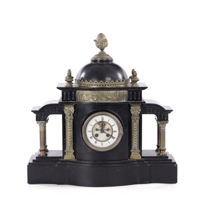 Lot 76 - A LARGE LATE 19TH CENTURY FRENCH BRASS MOUNTED MARBLE MANTLE CLOCK