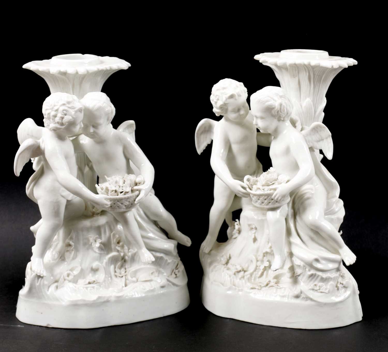 Lot 413 - A PAIR OF 19TH CENTURY MEISSEN PORCELAIN FIGURAL EPERGNE