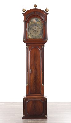 Lot 989 - SAMUEL FENTON, LONDON. A GOOD SMALLL-SIZED GEORGE III FLAMED MAHOGANY EIGHT-DAY LONGCASE CLOCK