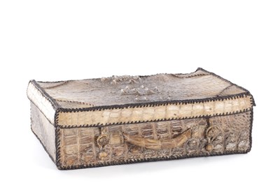 Lot 656 - A VINTAGE STITCHED CROCODILE SKIN SUITCASE