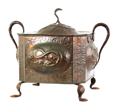 Lot 498 - AN ARTS AND CRAFTS NEWLYN SCHOOL COPPER COAL BIN