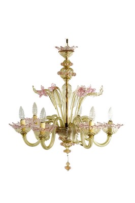Lot 601 - A MID-20TH CENTURY MURANO GLASS SIX-LIGHT CHANDELIER