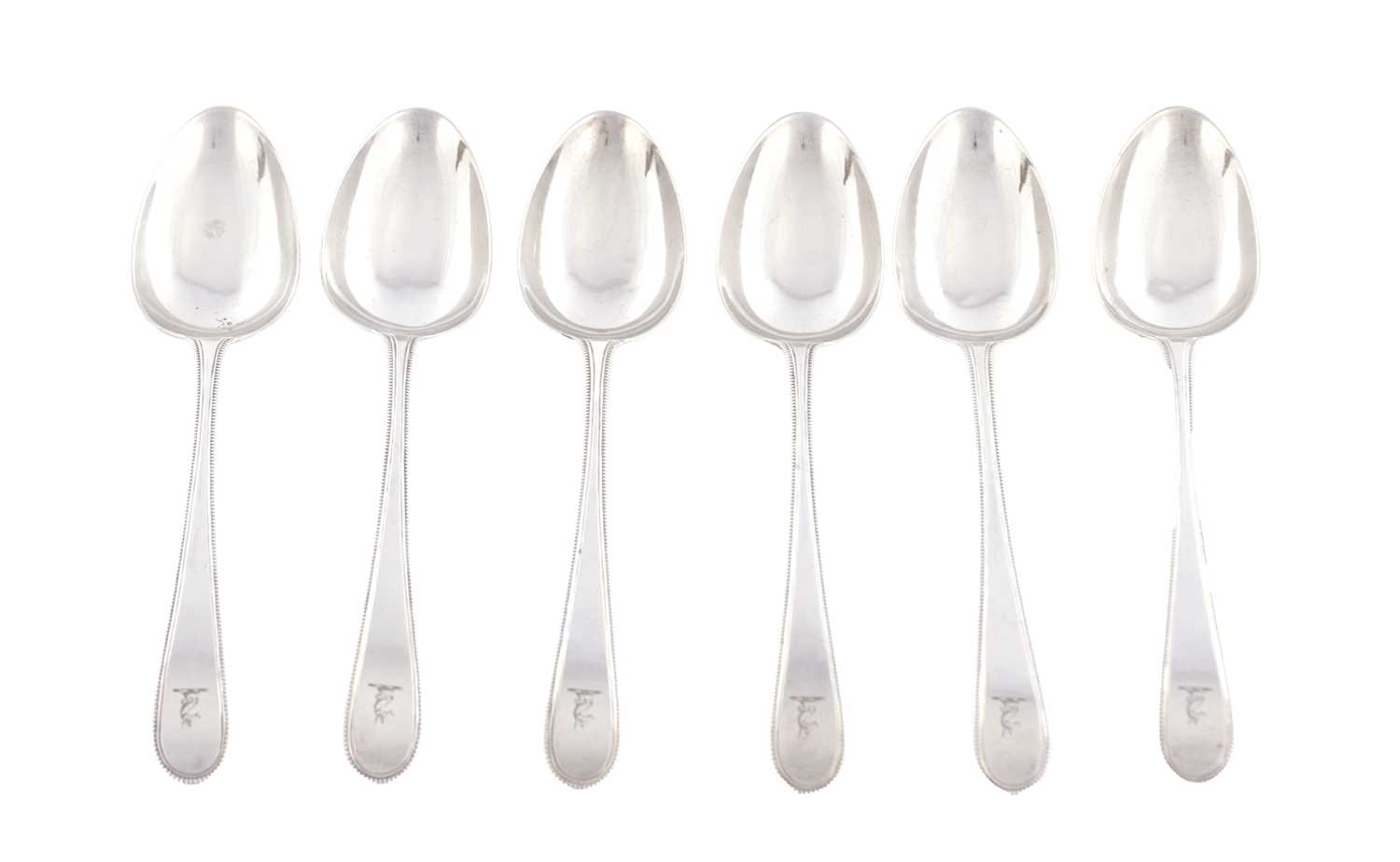 Lot 466 - A SET OF SIX GEORGE III SILVER DESSERT SPOONS